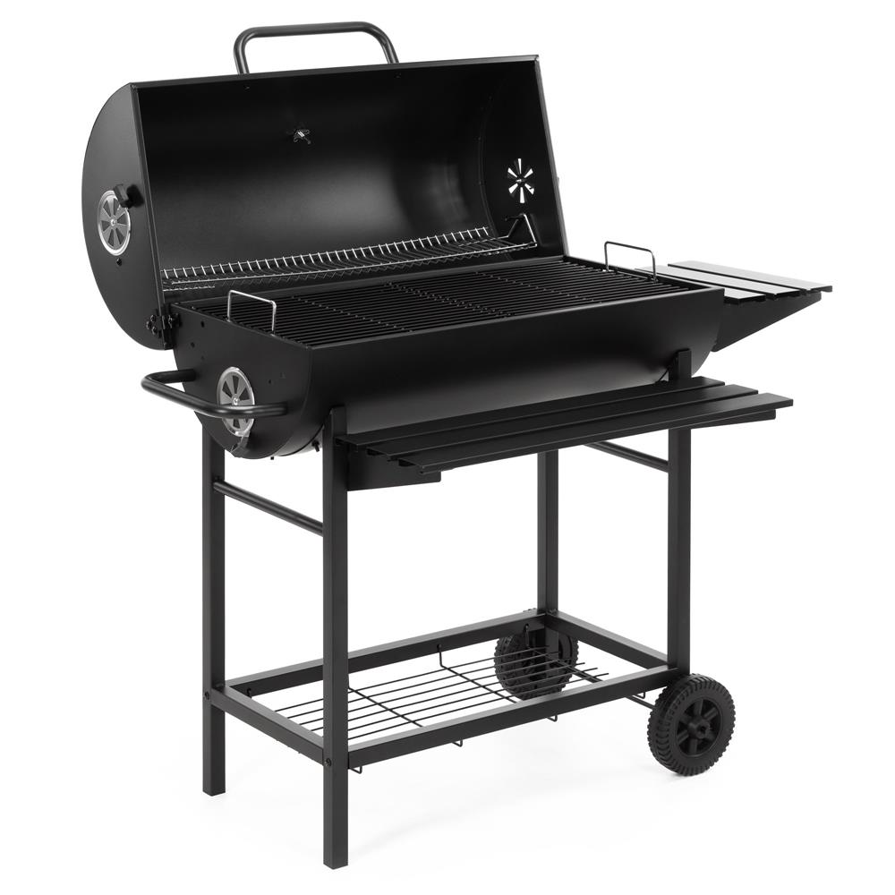 Faszenes grillsuto lehajthato oldalso polccal, elso polccal, allithato szenraccsal es homerovel, 108x60x95 cm, fekete - Image 28