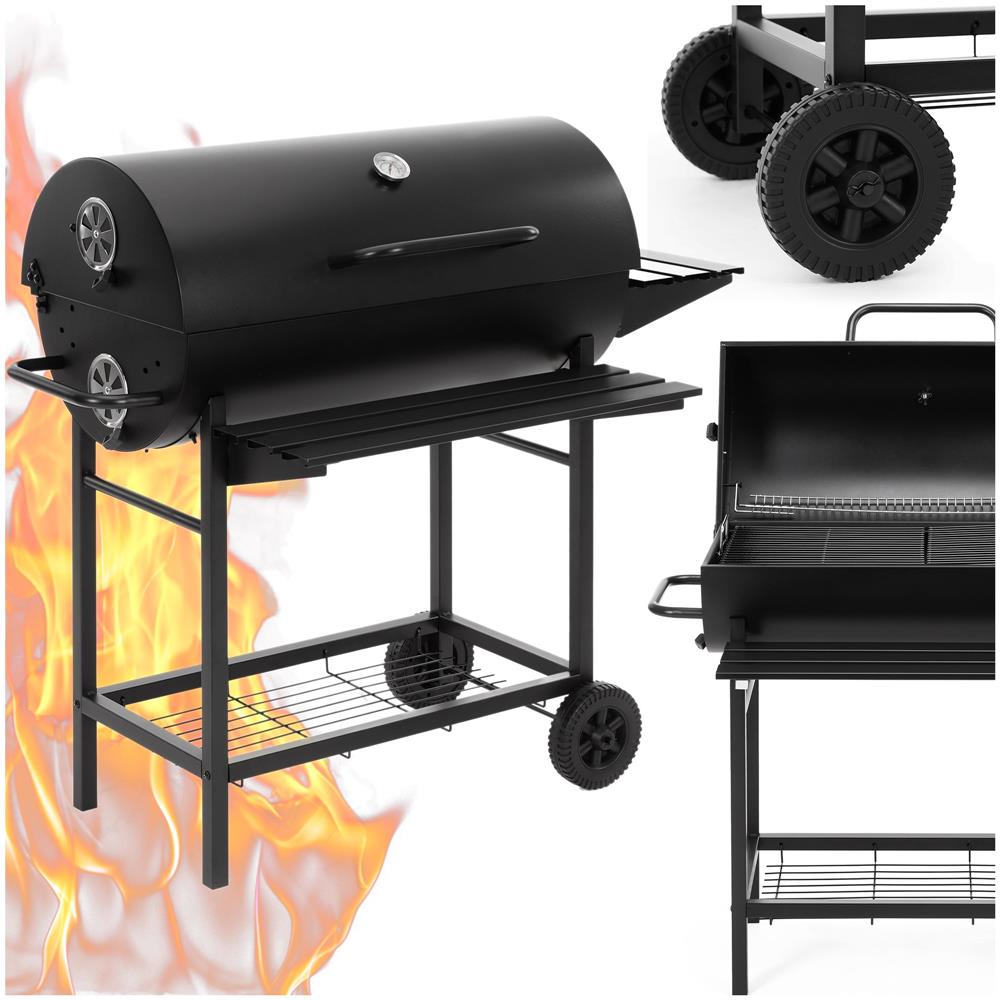 Faszenes grillsuto lehajthato oldalso polccal, elso polccal, allithato szenraccsal es homerovel, 108x60x95 cm, fekete - Image 5