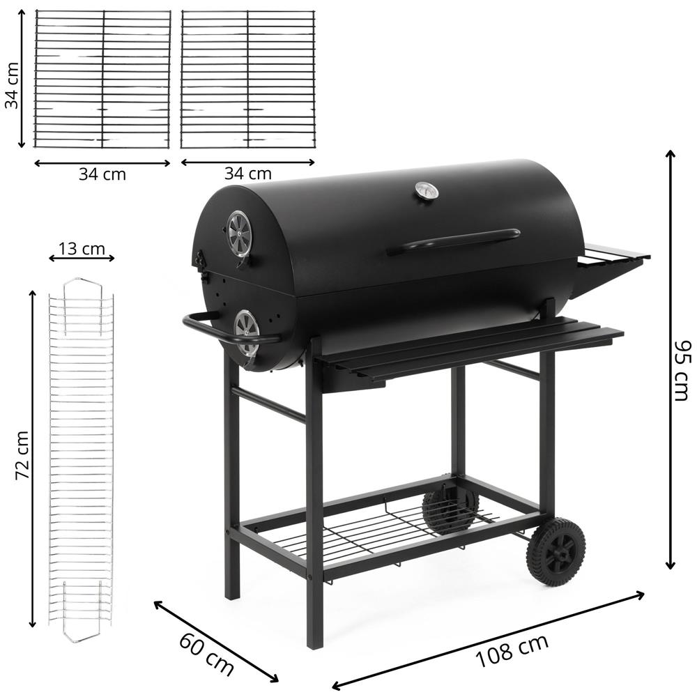 Faszenes grillsuto lehajthato oldalso polccal, elso polccal, allithato szenraccsal es homerovel, 108x60x95 cm, fekete - Image 32