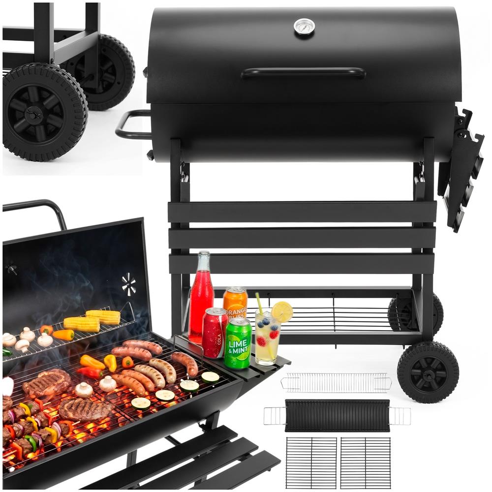 Faszenes grillsuto lehajthato oldalso polccal, elso polccal, allithato szenraccsal es homerovel, 108x60x95 cm, fekete - Image 6