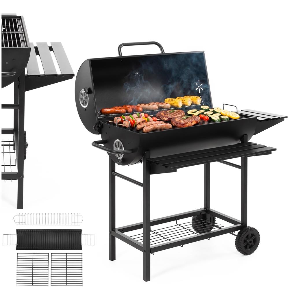Faszenes grillsuto lehajthato oldalso polccal, elso polccal, allithato szenraccsal es homerovel, 108x60x95 cm, fekete - Image 7