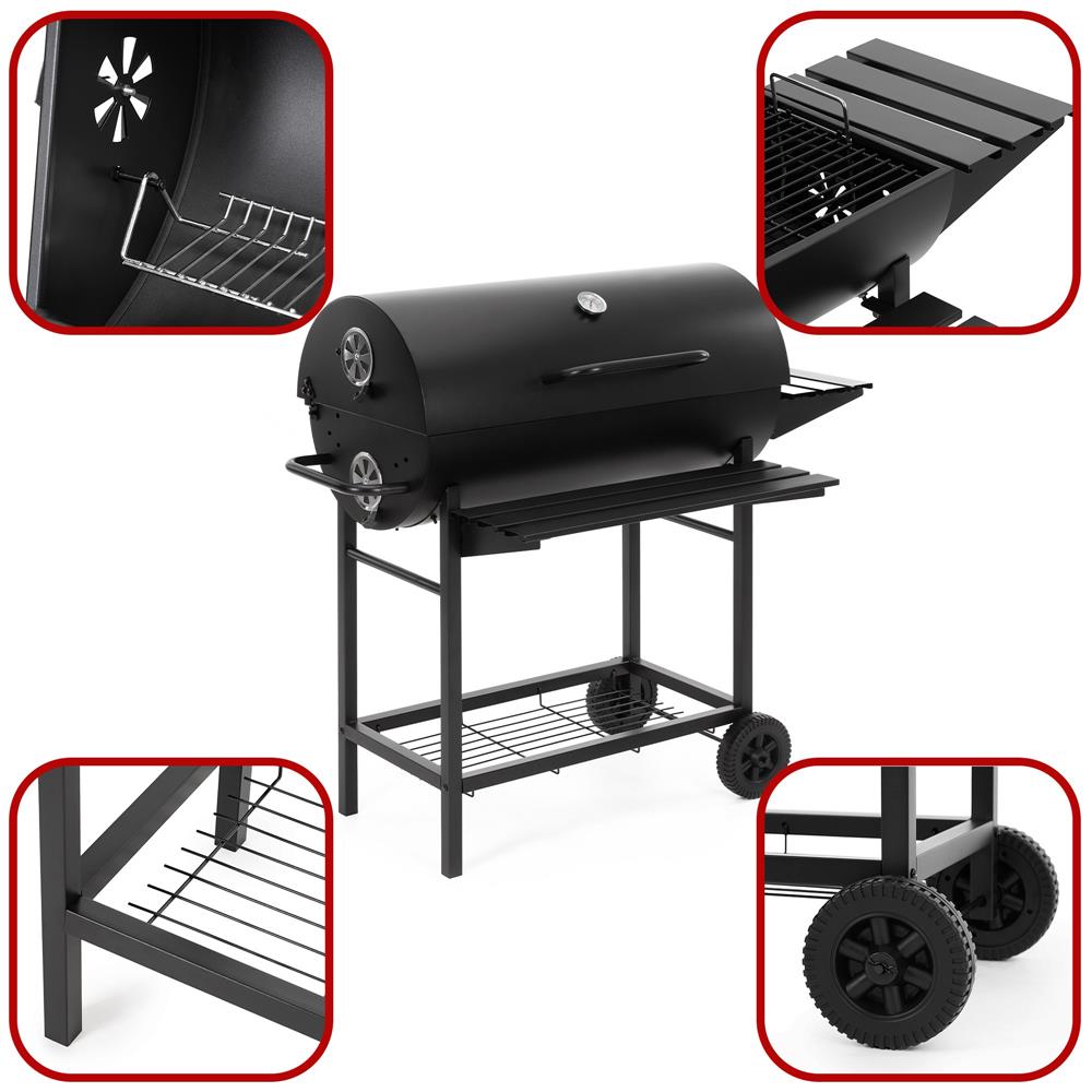 Faszenes grillsuto lehajthato oldalso polccal, elso polccal, allithato szenraccsal es homerovel, 108x60x95 cm, fekete - Image 9