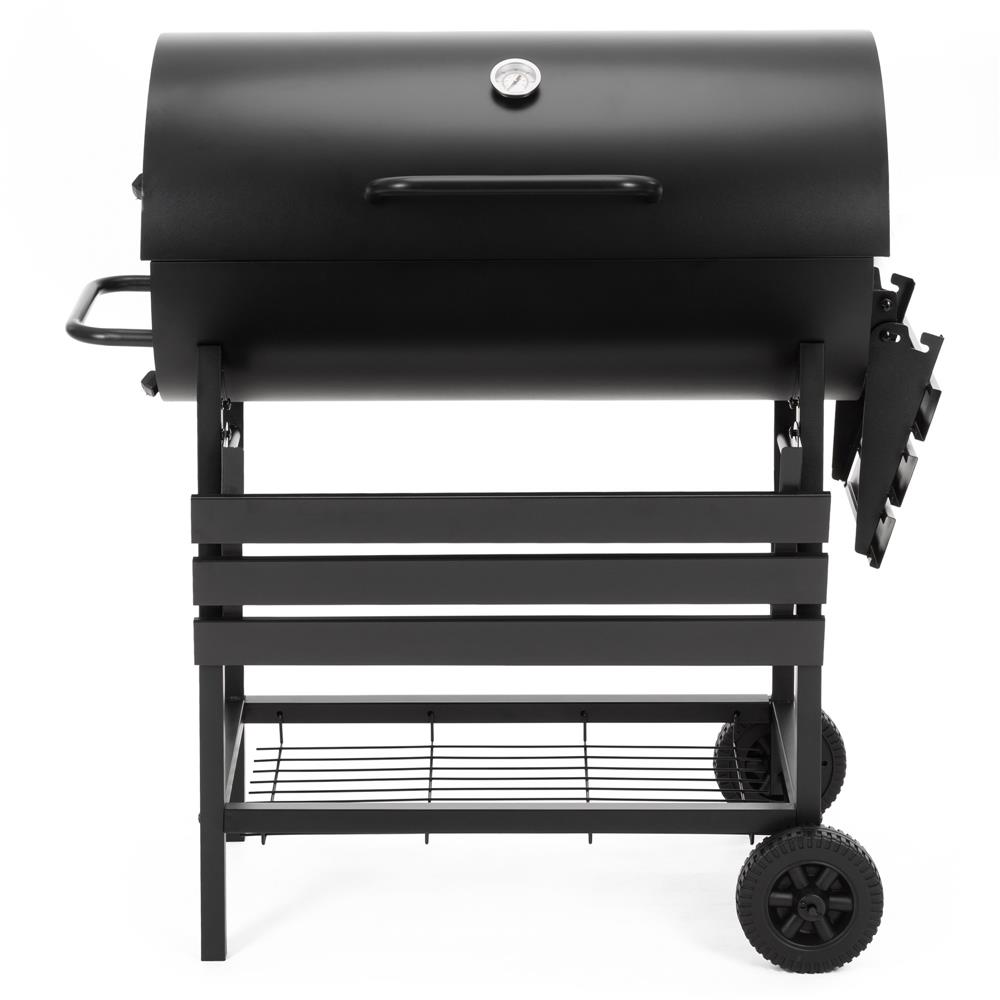 Faszenes grillsuto lehajthato oldalso polccal, elso polccal, allithato szenraccsal es homerovel, 108x60x95 cm, fekete - Image 11