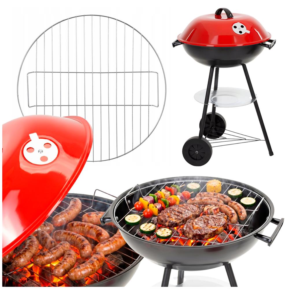 Hordozható faszenes grillsütő fedéllel, alsó tárolópolccal és állítható szellőzővel, acél, 41 cm-es grillrács átmérővel - Image 3