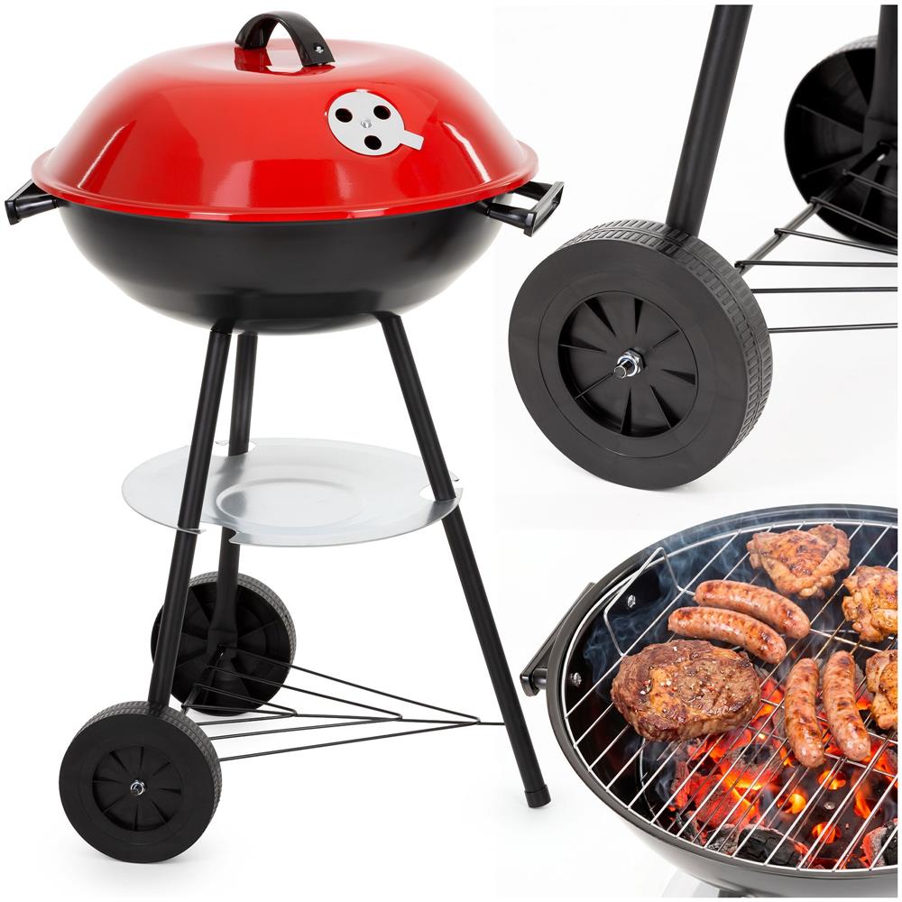 Hordozható faszenes grillsütő fedéllel, alsó tárolópolccal és állítható szellőzővel, acél, 41 cm-es grillrács átmérővel - Image 2