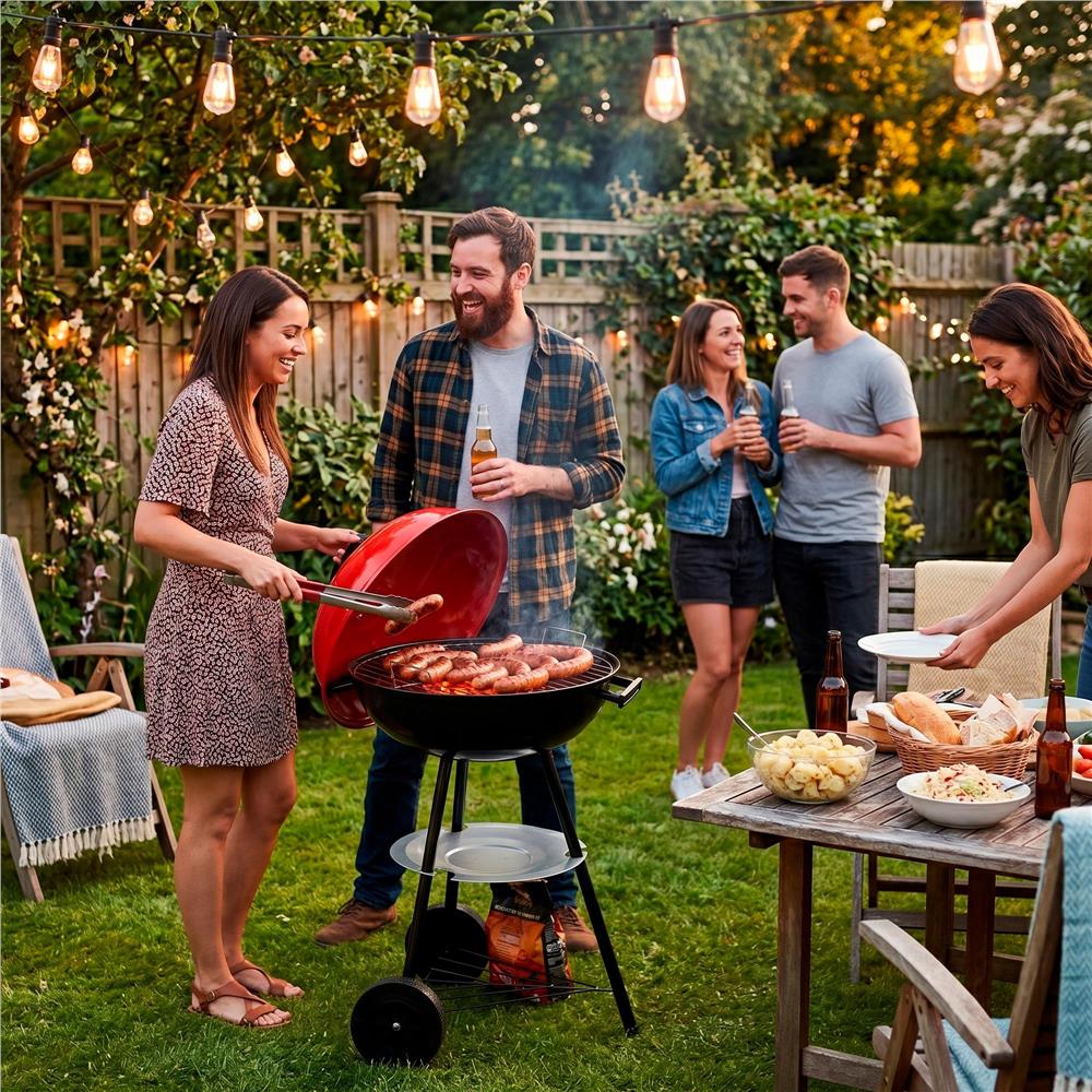 Hordozható faszenes grillsütő fedéllel, alsó tárolópolccal és állítható szellőzővel, acél, 41 cm-es grillrács átmérővel - Image 11