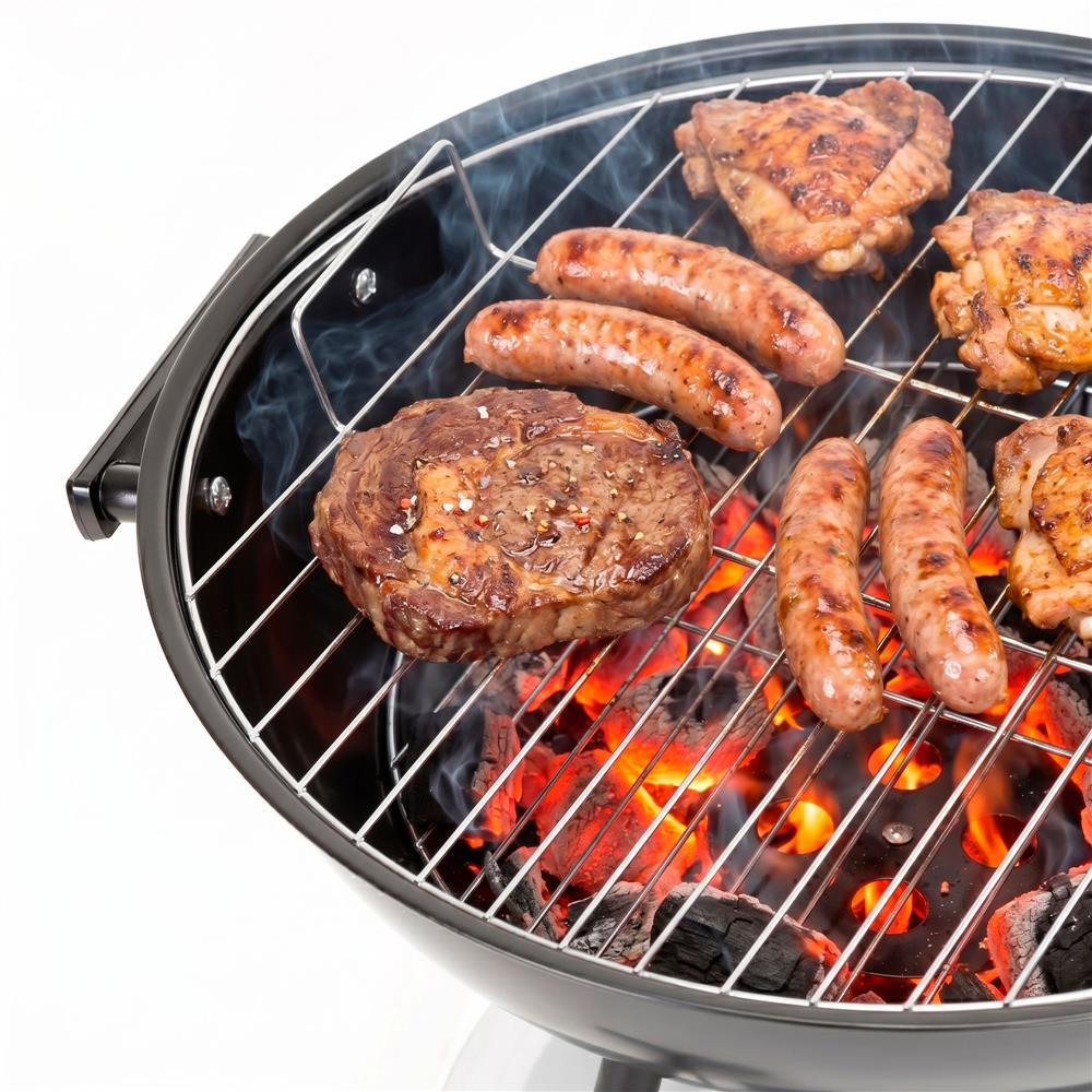 Hordozható faszenes grillsütő fedéllel, alsó tárolópolccal és állítható szellőzővel, acél, 41 cm-es grillrács átmérővel - Image 16