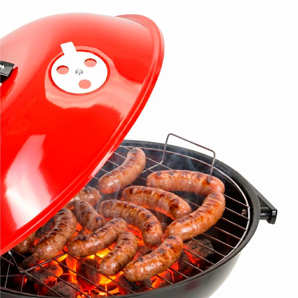 Hordozható faszenes grillsütő fedéllel, alsó tárolópolccal és állítható szellőzővel, acél, 41 cm-es grillrács átmérővel - Image 18