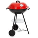 Hordozható faszenes grillsütő fedéllel, alsó tárolópolccal és állítható szellőzővel, acél, 41 cm-es grillrács átmérővel