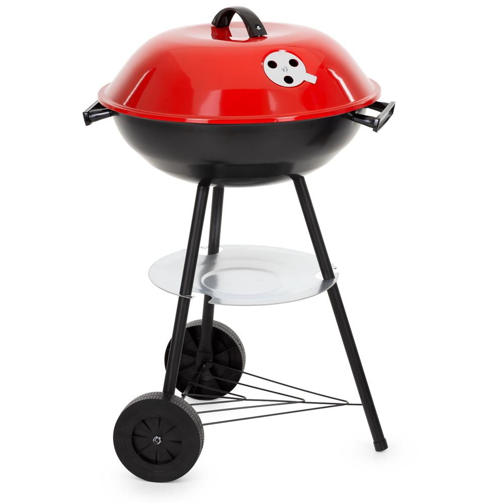 Hordozható faszenes grillsütő fedéllel, alsó tárolópolccal és állítható szellőzővel, acél, 41 cm-es grillrács átmérővel