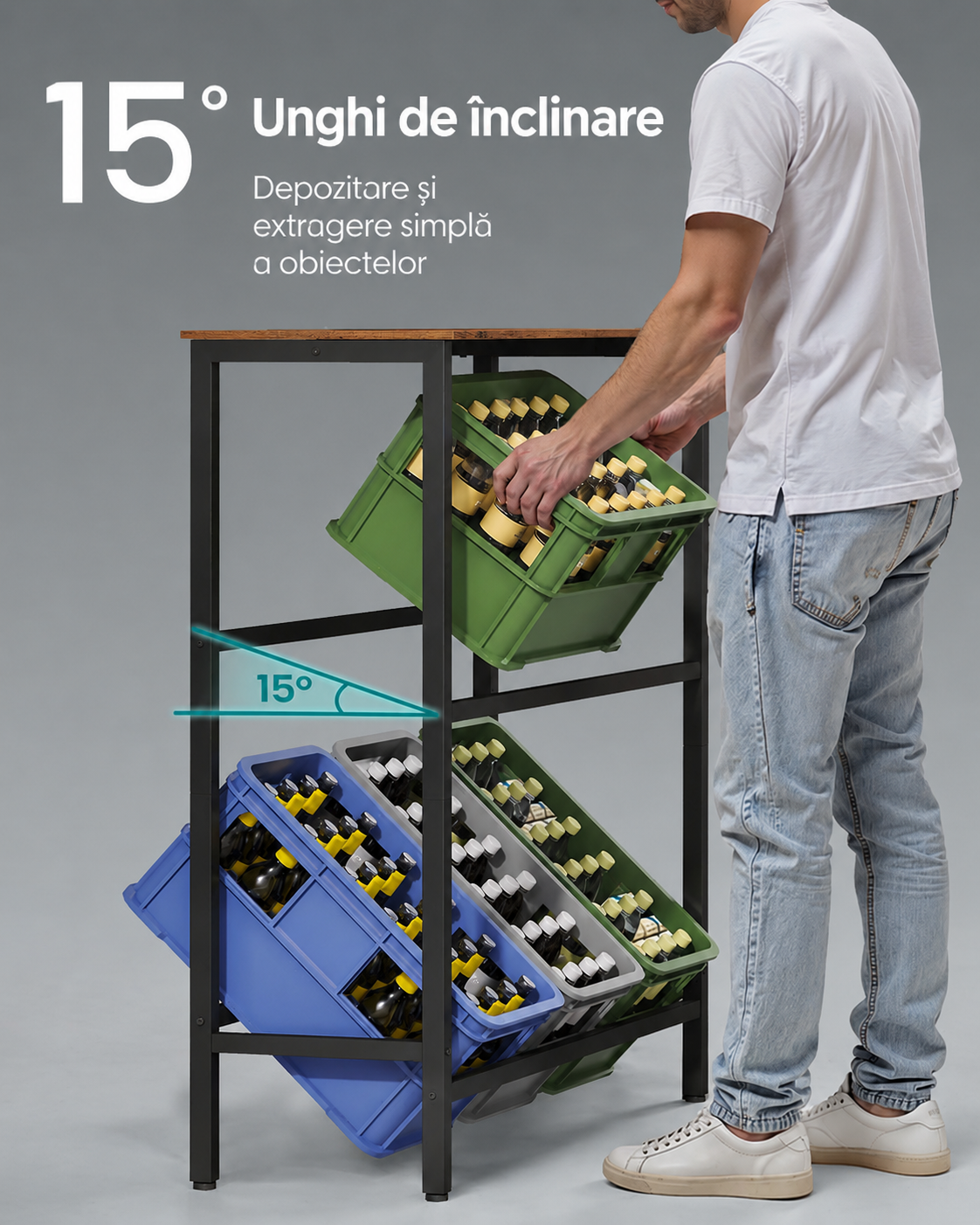 SONGMICS 3-szintes italtartó kocsi, acélváz, állítható lábak, 105x117x40 cm, fekete/barna - Image 6