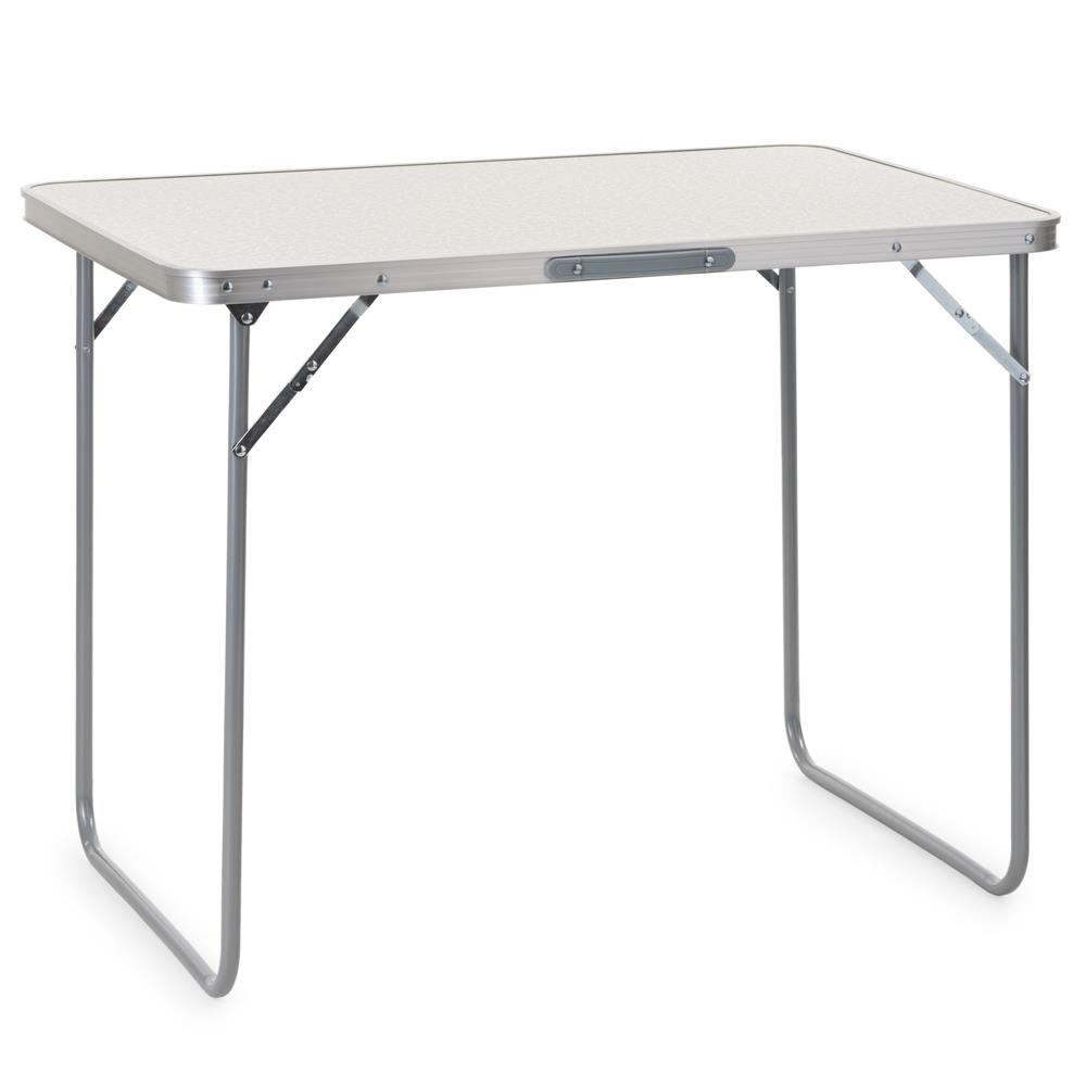 Összecsukható kempingasztal hordozófogantyúval, MDF asztallappal és alumínium vázzal, 90x60x70 cm, szürke