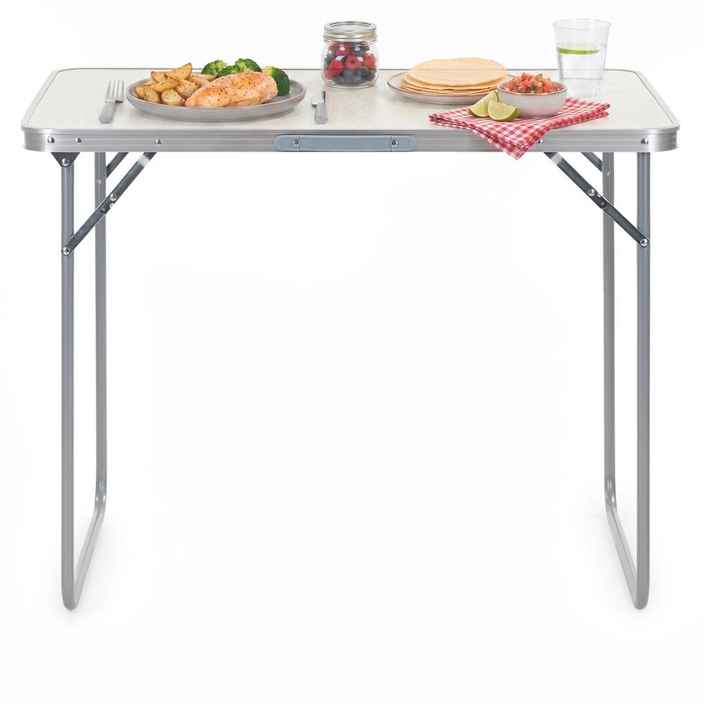Összecsukható kempingasztal hordozófogantyúval, MDF asztallappal és alumínium vázzal, 90x60x70 cm, szürke - Image 7