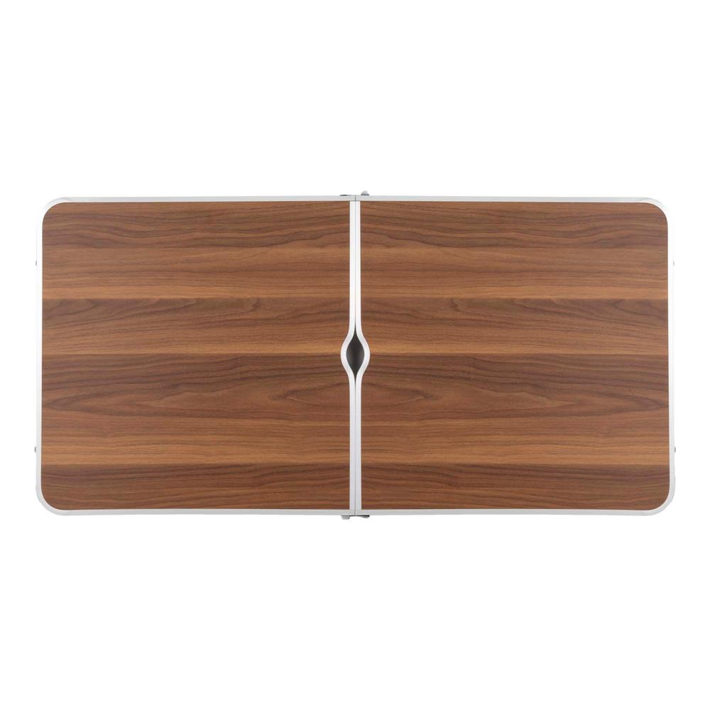 Összecsukható kempingasztal szett 4 székkel, állítható magasságú, alumínium és MDF, 120x60x71 cm, barna és ezüst - Image 11