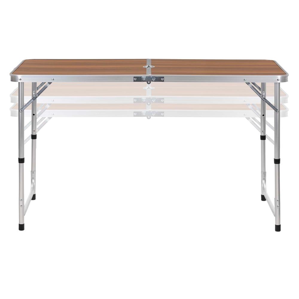 Összecsukható kempingasztal szett 4 székkel, állítható magasságú, alumínium és MDF, 120x60x71 cm, barna és ezüst - Image 7
