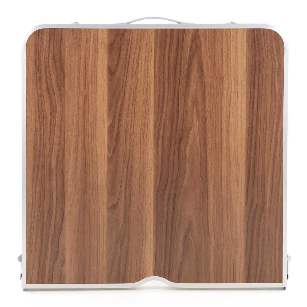 Összecsukható kempingasztal szett 4 székkel, állítható magasságú, alumínium és MDF, 120x60x71 cm, barna és ezüst - Image 9