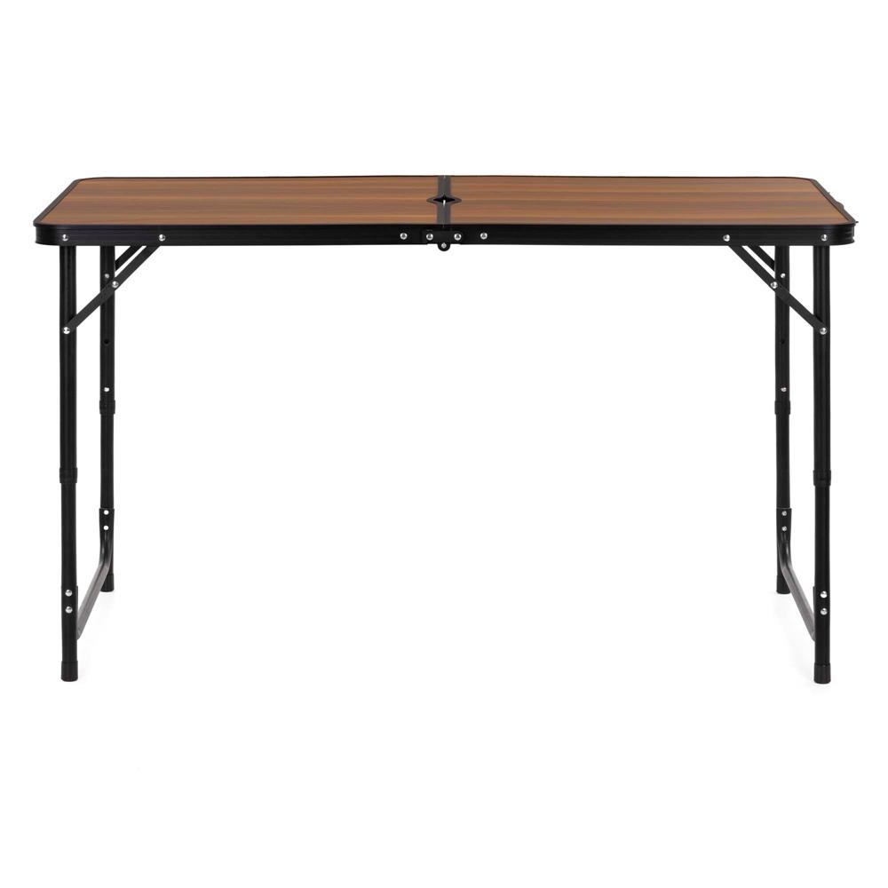 Összecsukható kempingasztal szett 4 székkel, állítható magasságú, alumínium és MDF, 120x60x71 cm, barna és fekete - Image 13