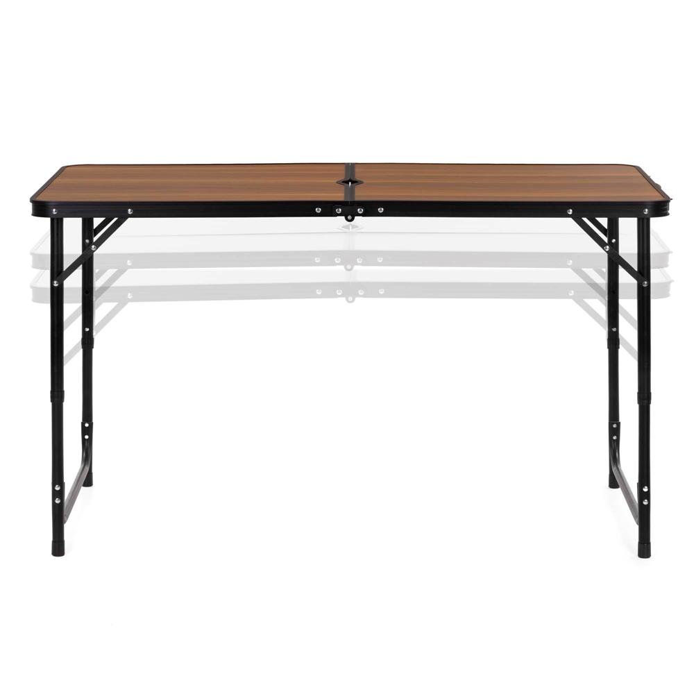 Összecsukható kempingasztal szett 4 székkel, állítható magasságú, alumínium és MDF, 120x60x71 cm, barna és fekete - Image 9