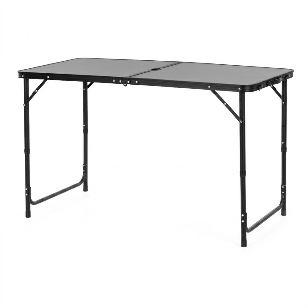 Összecsukható kempingasztal szett 4 székkel, állítható magasságú, alumínium és MDF, 120x60x71 cm, fekete - Image 3