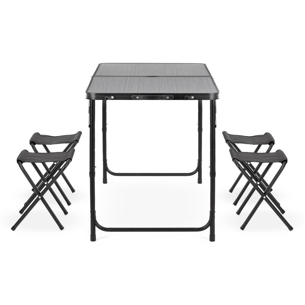 Összecsukható kempingasztal szett 4 székkel, állítható magasságú, alumínium és MDF, 120x60x71 cm, fekete - Image 26