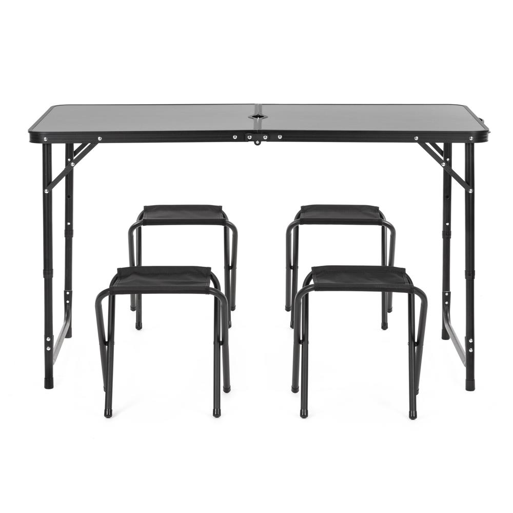 Összecsukható kempingasztal szett 4 székkel, állítható magasságú, alumínium és MDF, 120x60x71 cm, fekete - Image 37