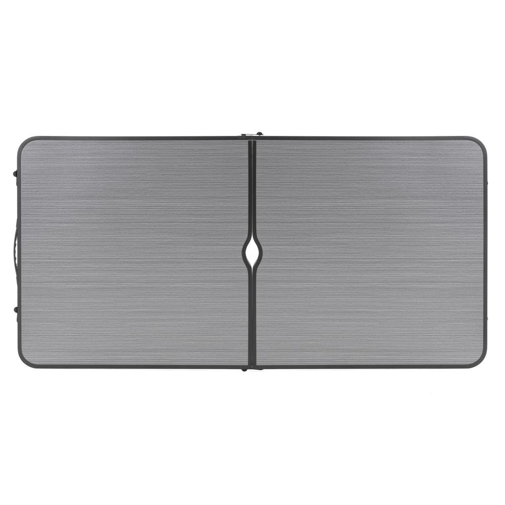Összecsukható kempingasztal napernyőtartóval, állítható magasságú, alumínium és MDF, 120x60x71 cm, fekete és szürke - Image 7