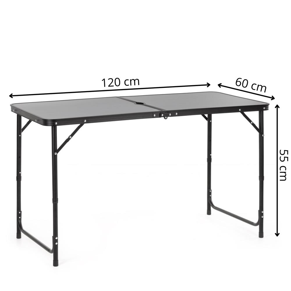 Összecsukható kempingasztal napernyőtartóval, állítható magasságú, alumínium és MDF, 120x60x71 cm, fekete és szürke - Image 27