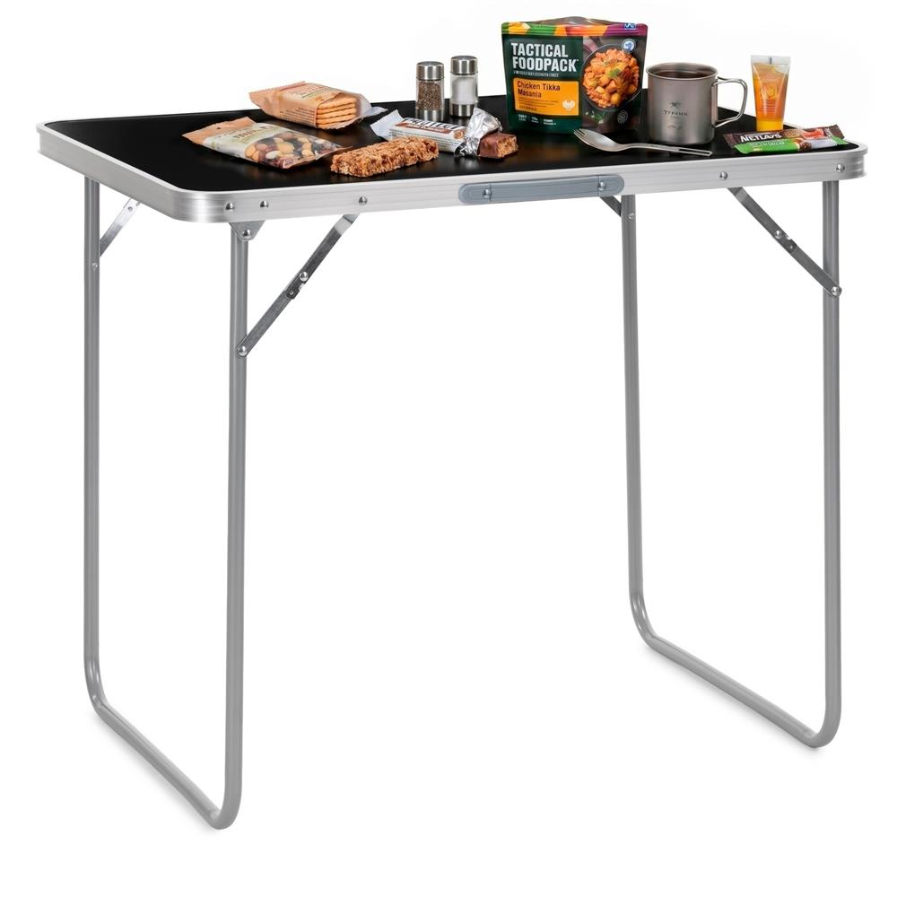 Összecsukható kempingasztal hordozófogantyúval, MDF asztallappal és alumínium vázzal, 80x60x70 cm, ezüst és fekete - Image 11