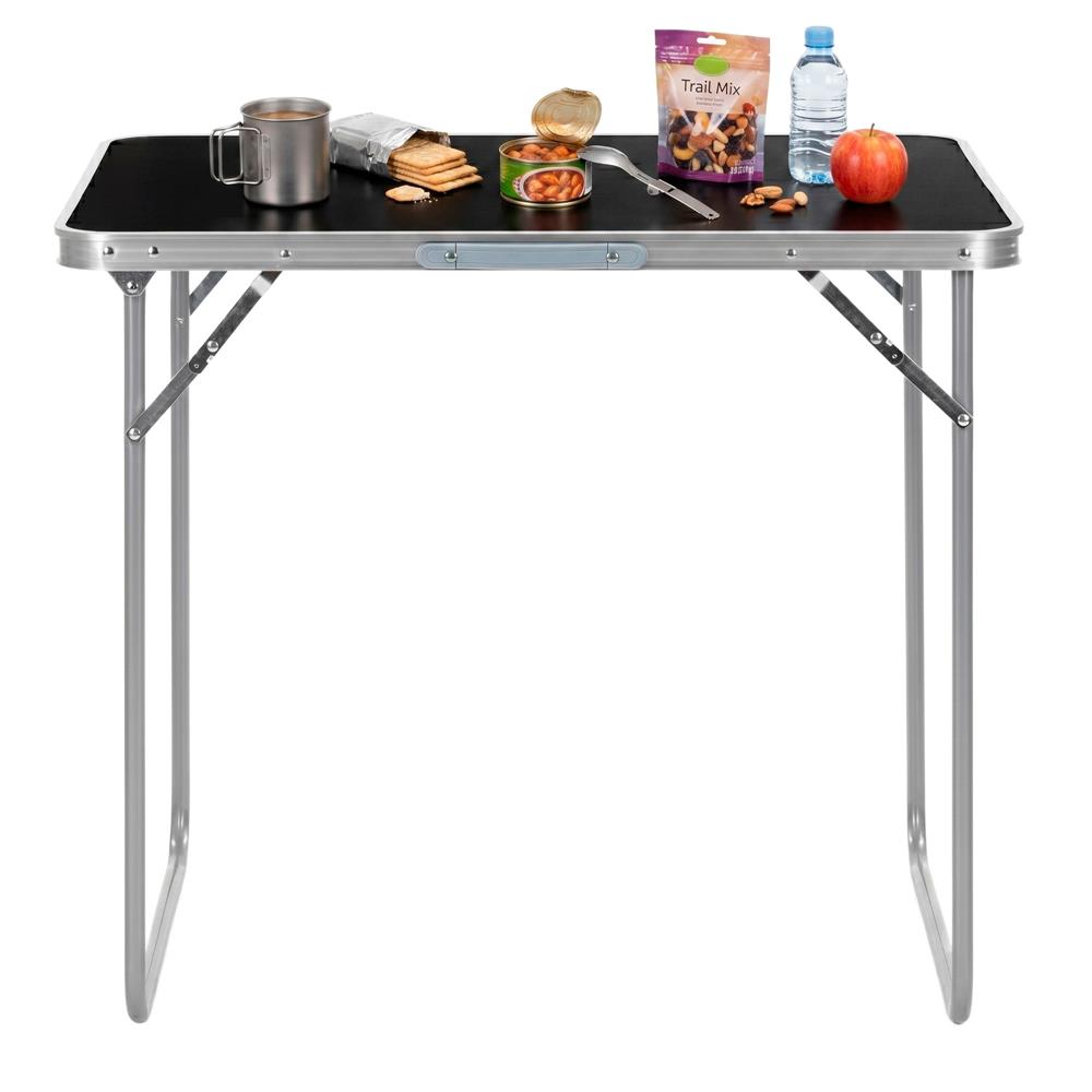 Összecsukható kempingasztal hordozófogantyúval, MDF asztallappal és alumínium vázzal, 80x60x70 cm, ezüst és fekete - Image 18