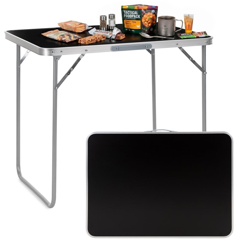 Összecsukható kempingasztal hordozófogantyúval, MDF asztallappal és alumínium vázzal, 80x60x70 cm, ezüst és fekete - Image 4