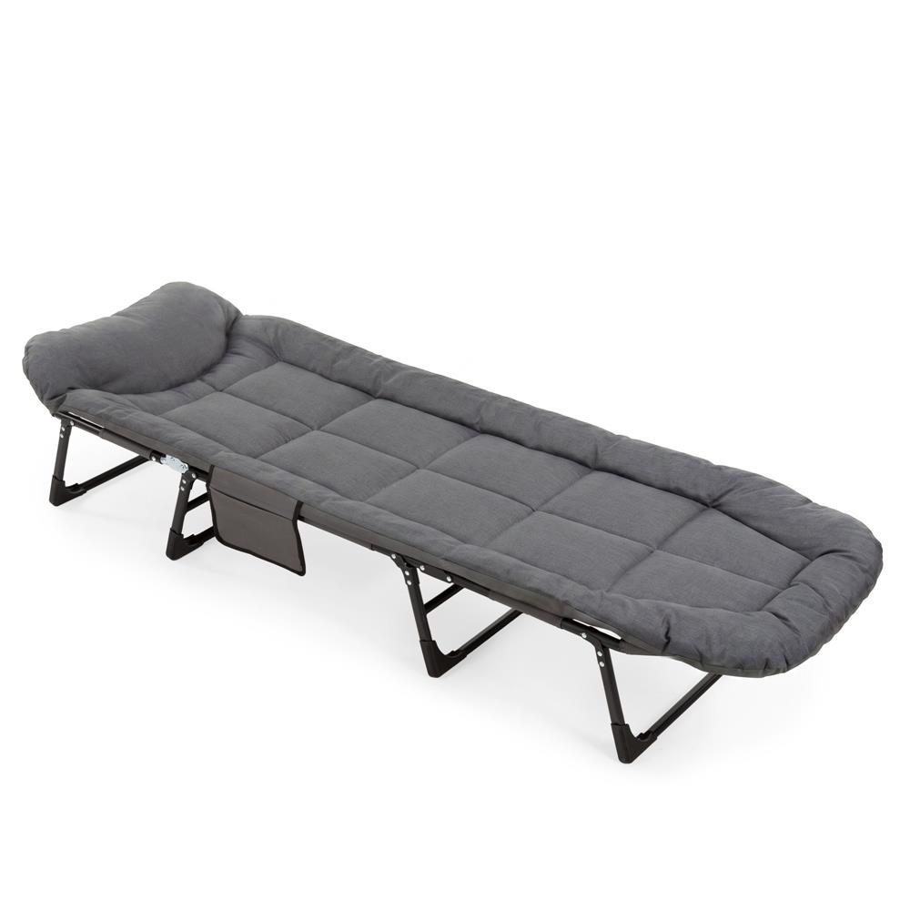 Összecsukható kerti napozóágy matraccal, állítható fejpárnával és oldalsó zsebbel, 200x65x30 cm, 150 kg, szürke - Image 26