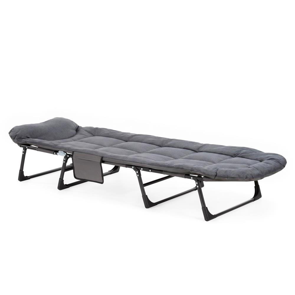 Összecsukható kerti napozóágy matraccal, állítható fejpárnával és oldalsó zsebbel, 200x65x30 cm, 150 kg, szürke - Image 30