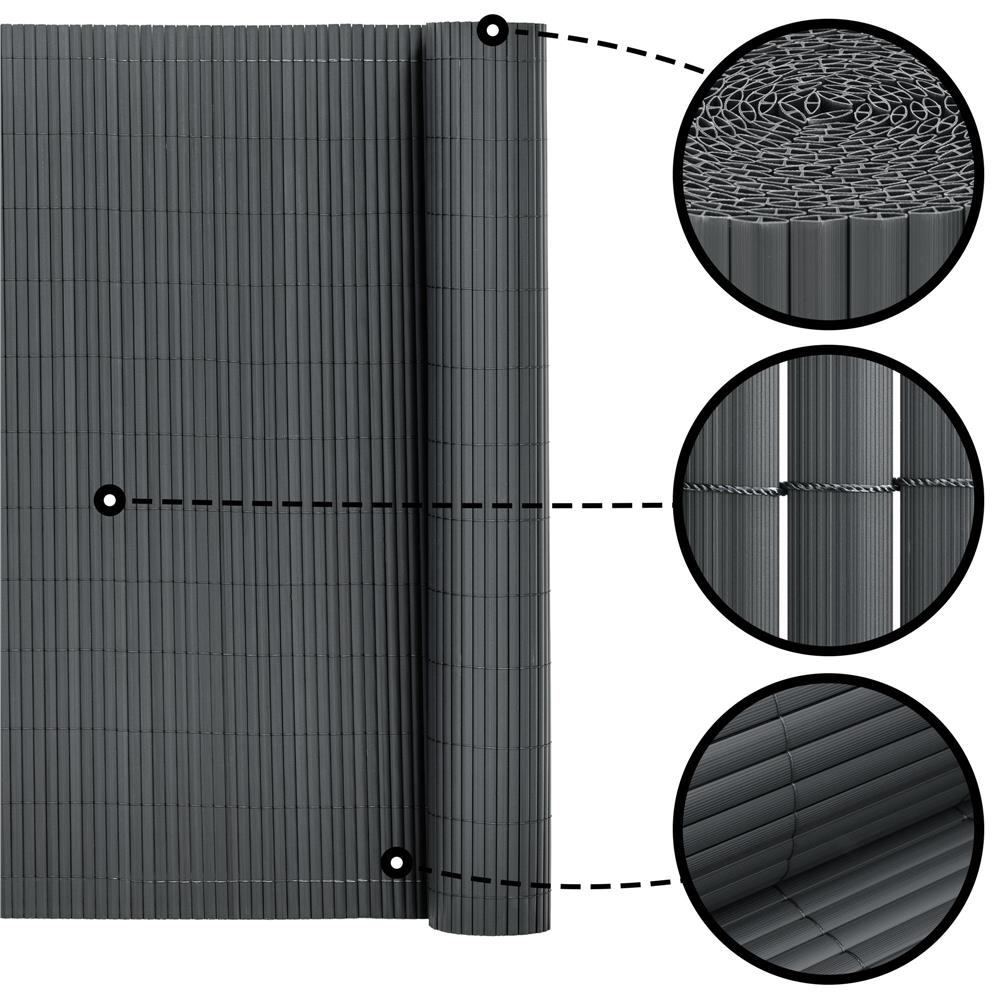 Kerti belátásgátló kerítéspanel, bambusz hatású PVC lamellákkal, UV-álló, 400x100 cm, szürke - Image 9