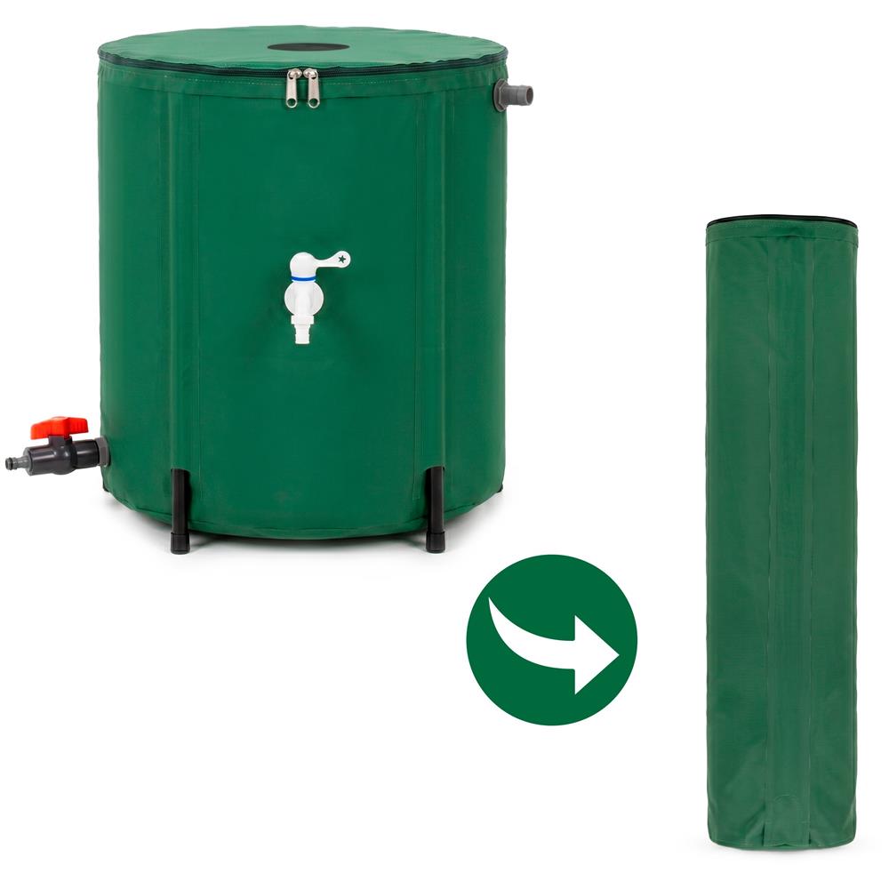 Összecsukható esővízgyűjtő tartály, 100 L, 1000D PVC, 2 csappal és túlfolyó rendszerrel, zöld - Image 9