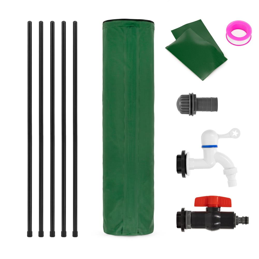 Összecsukható esővízgyűjtő tartály, 100 L, 1000D PVC, 2 csappal és túlfolyó rendszerrel, zöld - Image 16