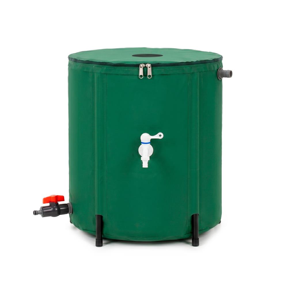 Összecsukható esővízgyűjtő tartály, 100 L, 1000D PVC, 2 csappal és túlfolyó rendszerrel, zöld - Image 17