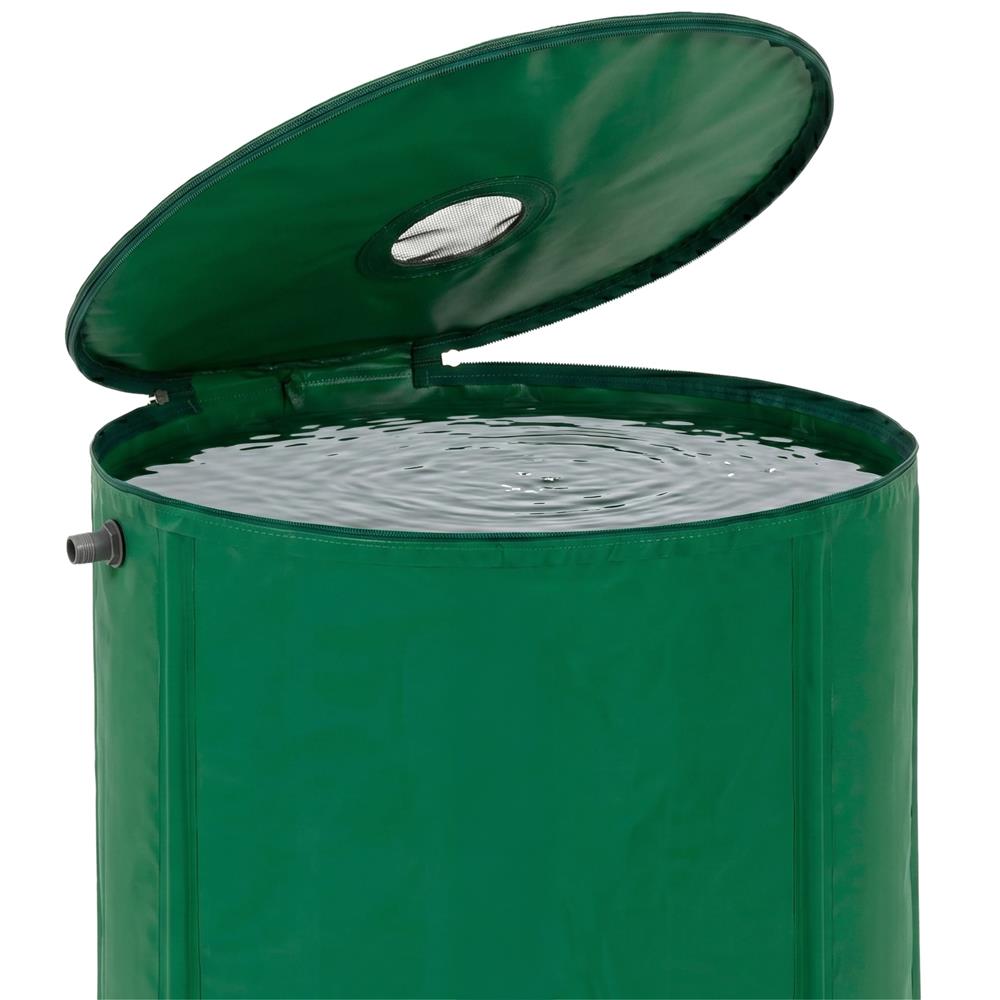 Összecsukható esővízgyűjtő tartály, 100 L, 1000D PVC, 2 csappal és túlfolyó rendszerrel, zöld - Image 5