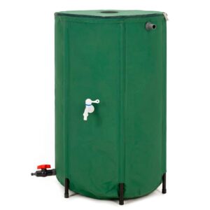 Összecsukható esővízgyűjtő tartály, 250 L, 1000D PVC, 2 csappal és túlfolyó rendszerrel, zöld