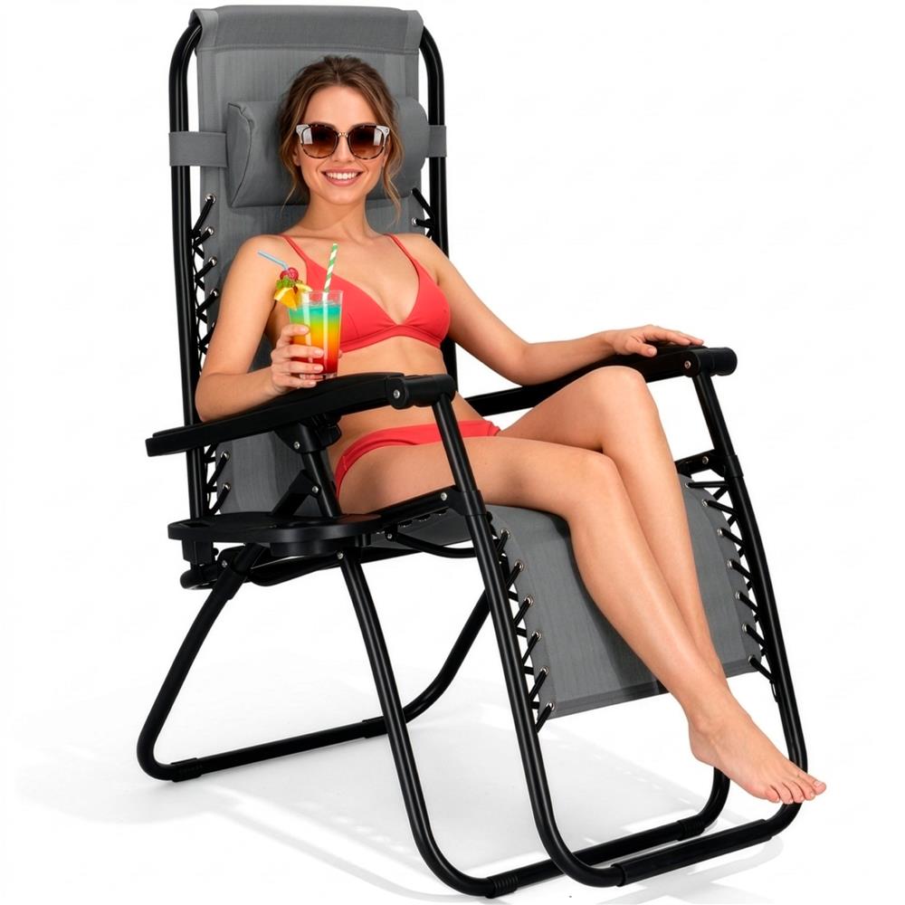 Összecsukható kerti vagy strandszék, Siesta, zéró gravitációs, fejpárnával, 175x67x110 cm, szürke - Image 22