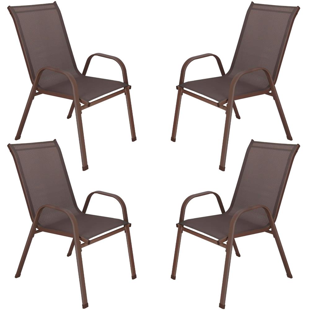 4 darabos kerti szek szett karfaval, acel vaz es textilene ulofelulettel, 53x72x92 cm, barna - Image 2
