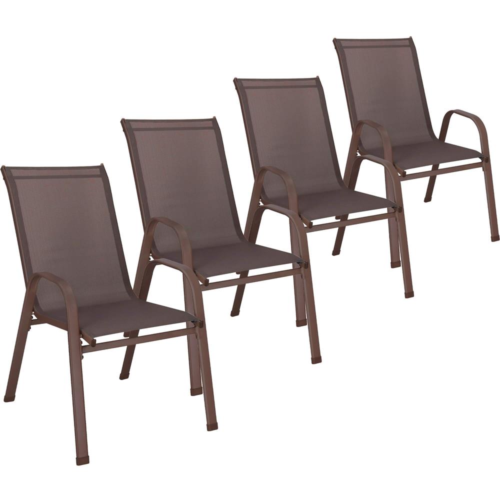 4 darabos kerti szek szett karfaval, acel vaz es textilene ulofelulettel, 53x72x92 cm, barna - Image 7