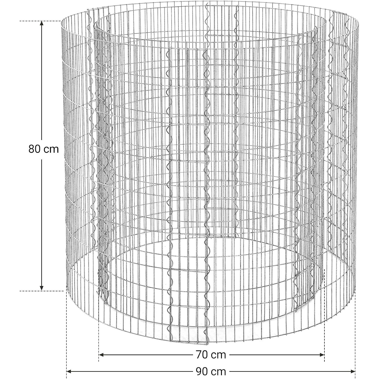 SONGMICS kerek gabion kőkosár kertbe, horganyzott fémhálóból, 90×80 cm, ezüst - Image 3