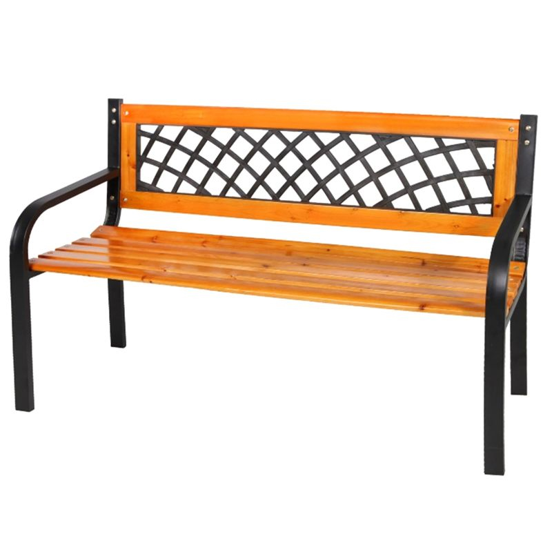 Kerti pad fából és acélból, dekoratív háttámlával, 120x53x73 cm, fekete/natúr barna - Image 3