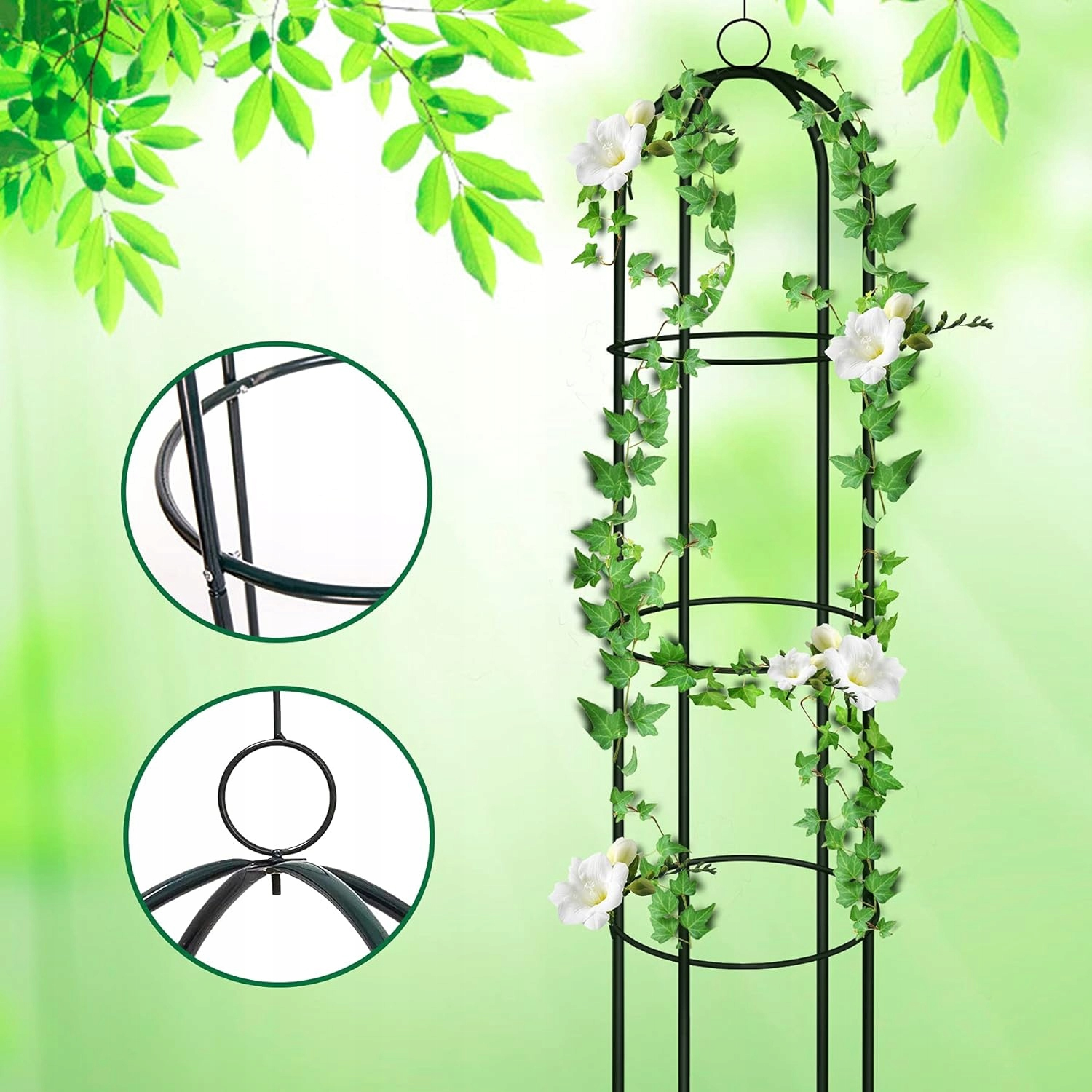 Oszlopos pergola rózsáknak és futónövényeknek, acél szerkezet, 190x40 cm, fekete - Image 12