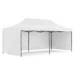 Kerti pavilonsátor, gyorsan összecsukható, 300x600 cm, állítható magasságú, 3 oldalfalú, vízálló, fehér