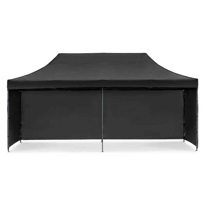 Kerti pavilonsátor, gyorsan összecsukható, 300x600 cm, állítható magasságú, 3 oldalfalú, vízálló, fekete - Image 5