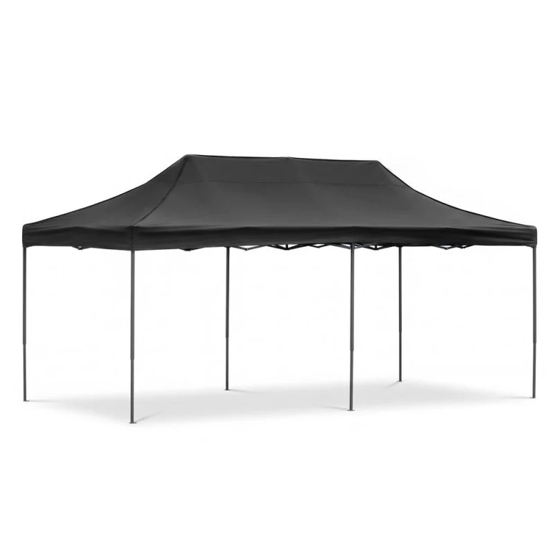 Kerti pavilonsátor, gyorsan összecsukható, 300x600 cm, állítható magasságú, 3 oldalfalú, vízálló, fekete - Image 6