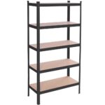 Fém tárolópolc 5 MDF polccal, 675 kg teherbírás, 75 × 30 × 150 cm, fekete