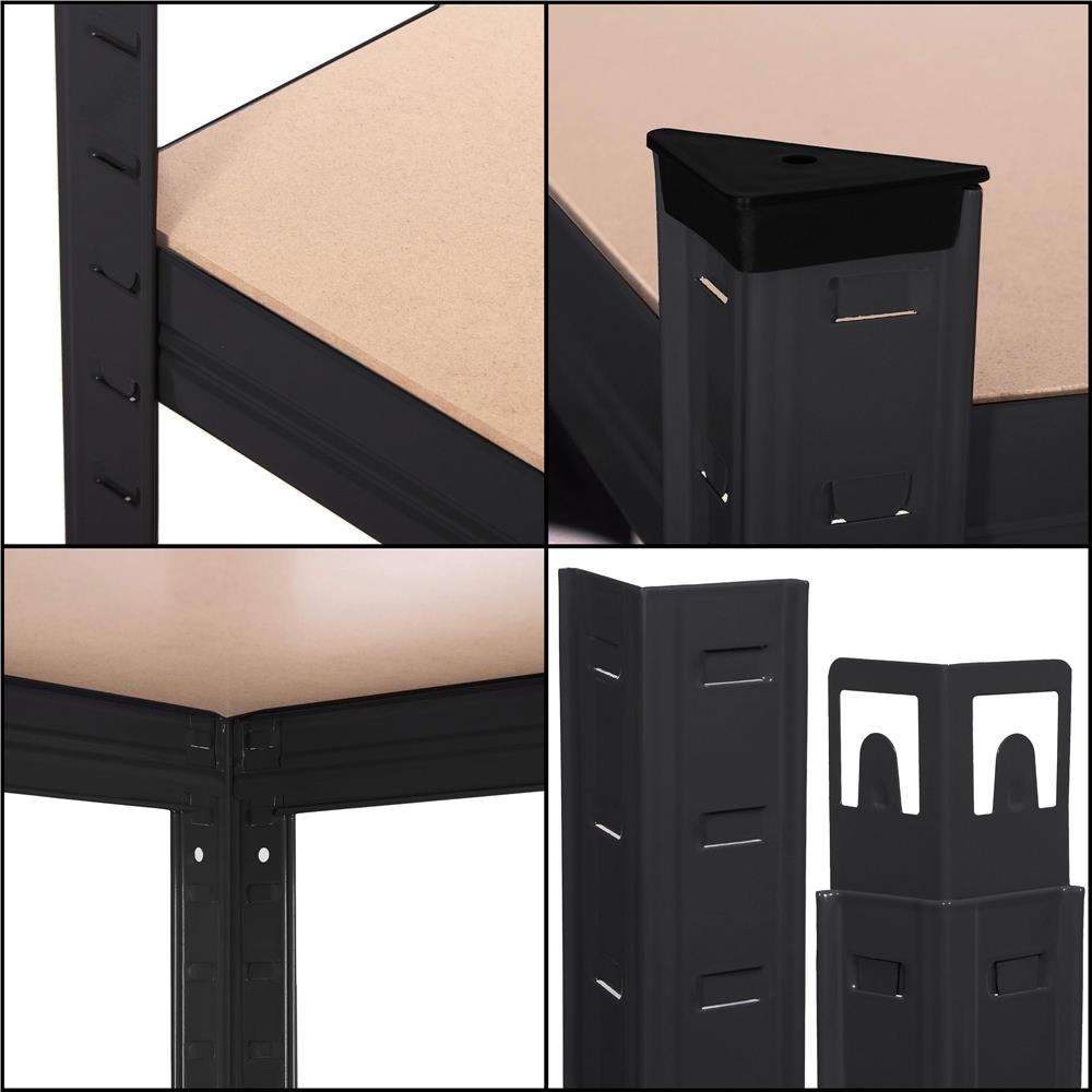 Fém tárolópolc 5 MDF polccal, 675 kg teherbírás, 75 × 30 × 150 cm, fekete - Image 11