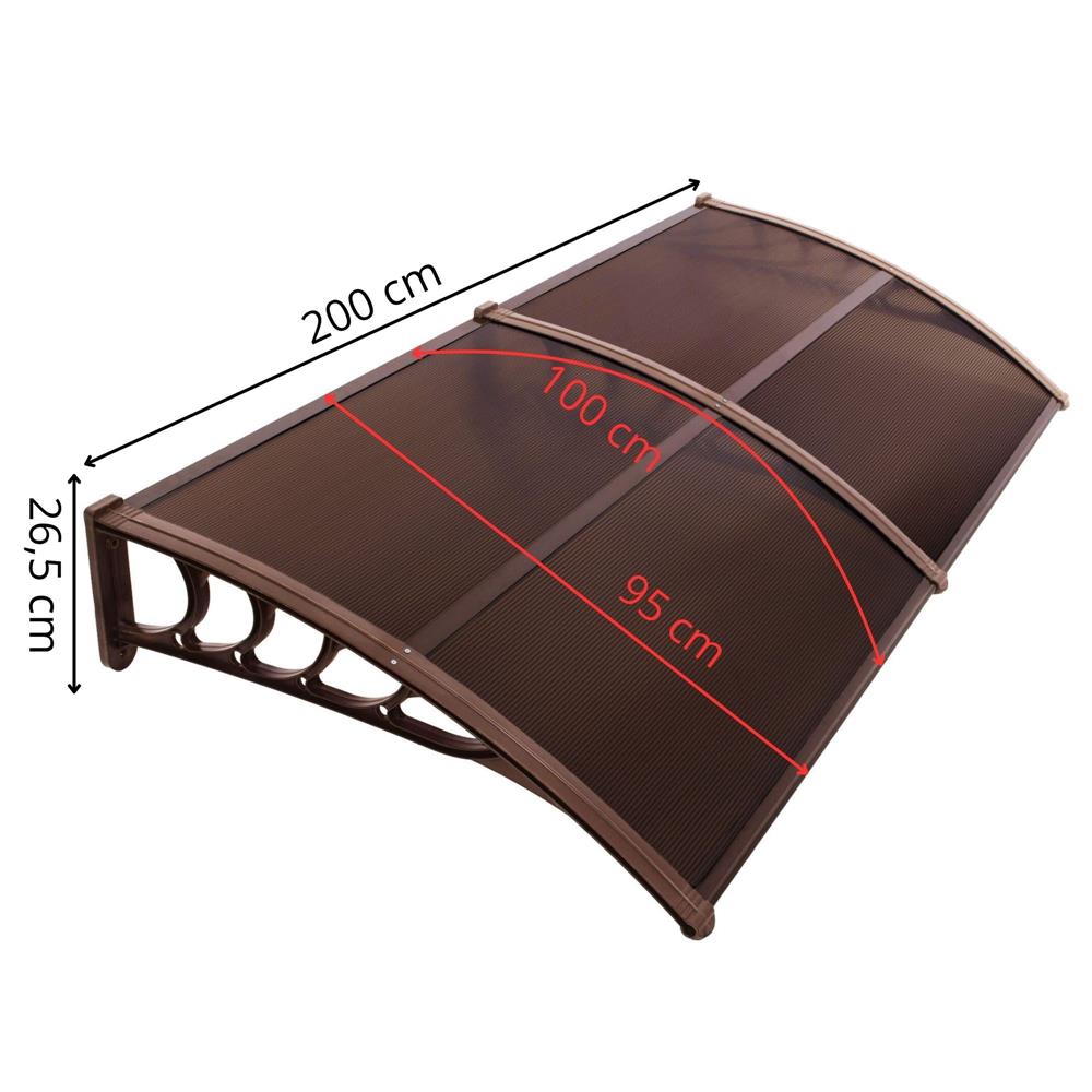 Dupla előtető ajtó és ablak fölé, UV-védelemmel ellátott polikarbonát, 200 × 100 cm, átlátszó barna - Image 16
